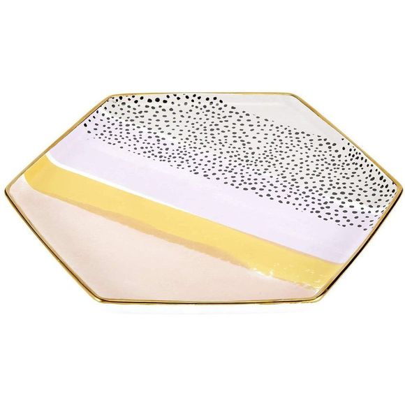 NWT Sippin' Hexagon Mug and Saucer Set in Peach, Black Dot, and Honey - Picture 5 of 6